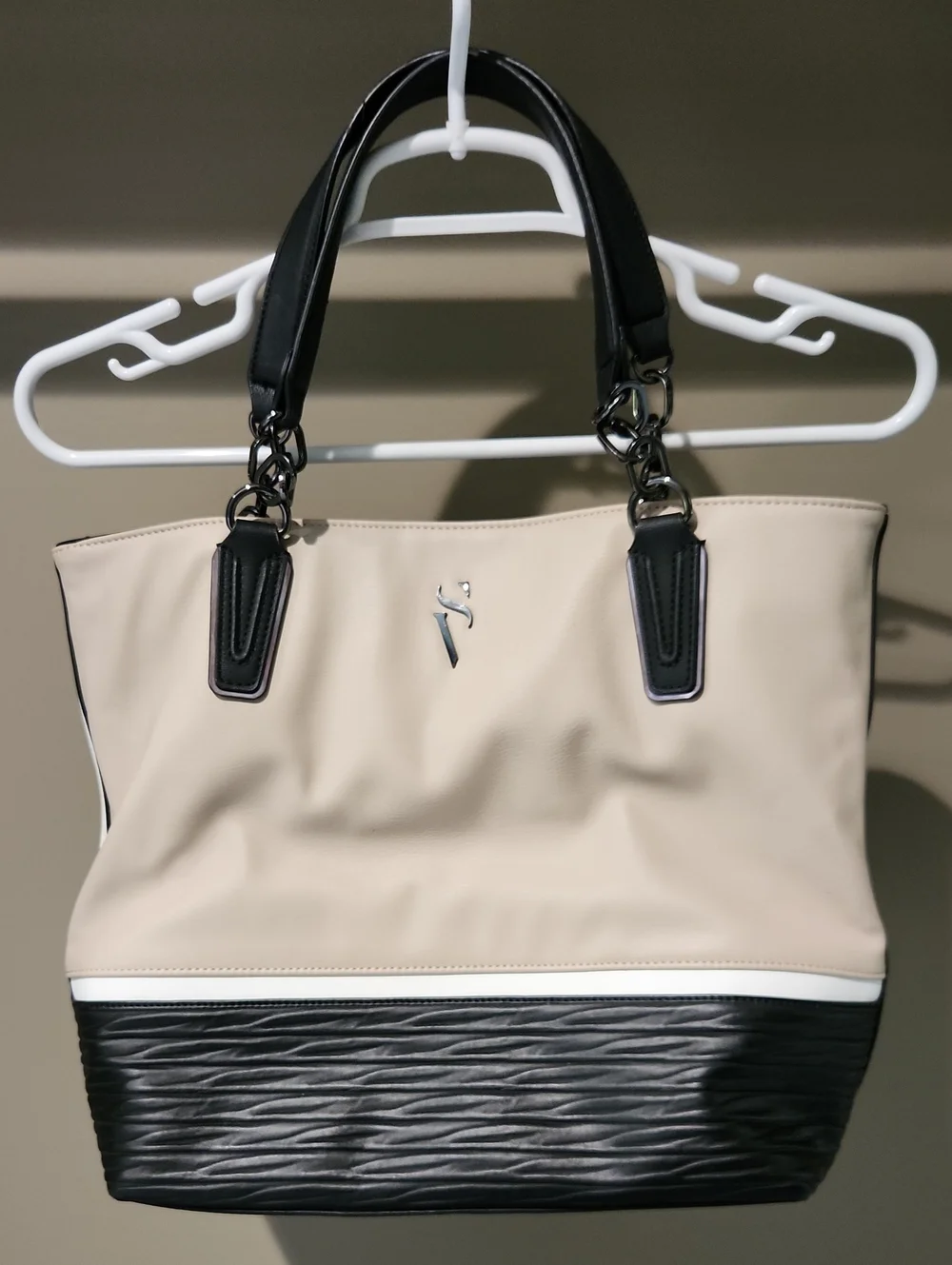 Classic Two-Tone Beige and Black Tote Bag - Simply Vera